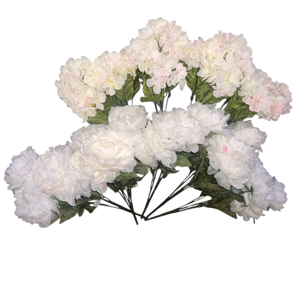 NWT Ashland White Peony & Hydrangea Bush Bundle Faux Floral Stems Wedding Bridal